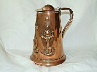 Antique Art Nouveau Arts & Crafts Joseph Sankey Js&s Copper Jug With Lid 409942