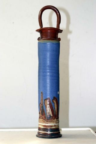 Contemporary Art Studio Pottery Vase Mid Century Blue