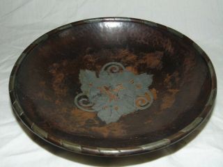 Good Vintage Arts & Crafts Hugh Wallis Marked Copper Bowl Inlaid Pewter Design