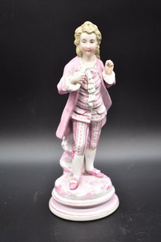 Old Paris French Pink Rococo Victorian Man Garinture Porcelain 8 1/2 " Figurine