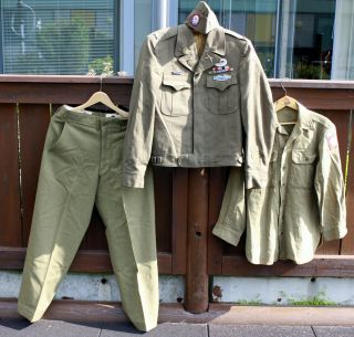 Ww2 82nd Abn 508pir Officer Ike,  Trousers,  Shirt And Rare Ike Type Garrison Cap