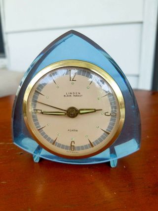 Vintage Mid Century Modern Mcm Linden Black Forest Blue Lucite Alarm Clock