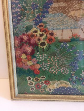 Vintage 1930’s/1940’s Hand Embroidery Of A Cottage Garden. 2