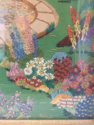Vintage 1930’s/1940’s Hand Embroidery Of A Cottage Garden. 3