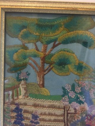 Vintage 1930’s/1940’s Hand Embroidery Of A Cottage Garden. 4