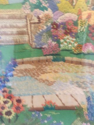 Vintage 1930’s/1940’s Hand Embroidery Of A Cottage Garden. 6