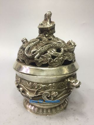 Chinese Tibet silver Dragon Incense Burner Made During The Da Ming Xuande 6