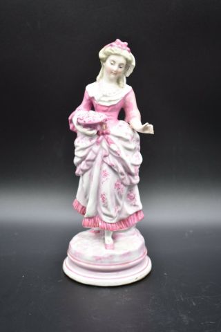 Old Paris French Pink Rococo Victorian Woman Garinture Porcelain 8 1/2 " Figurine