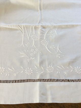 Large Fine Linen Embroidered French Marriage Sheet Monogrammed Mc