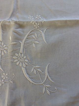 LARGE FINE LINEN EMBROIDERED FRENCH MARRIAGE SHEET MONOGRAMMED MC 3