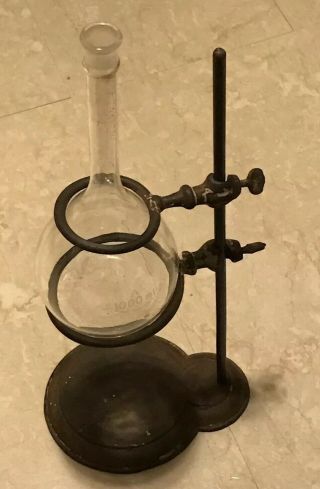 Vintage Antique Laboratory Cast Iron Bunsen Burner Flask Holder Stand