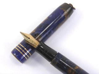 Antique Art Deco Blue Marbled Bakelite Ink Fountain Pen 14ct Gold Nib