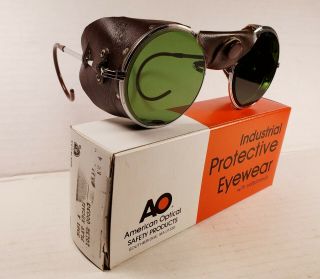 Nos American Optical Safety Glasses.  Leather Side Shields.  Steampunk Goggles.