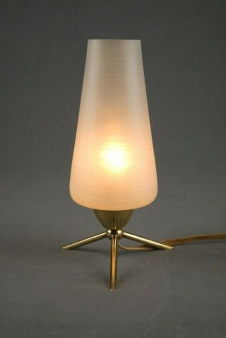 Mid Century Brass & Glass Tripod Table Lamp Modernist Danish Modern 50s 60s Era