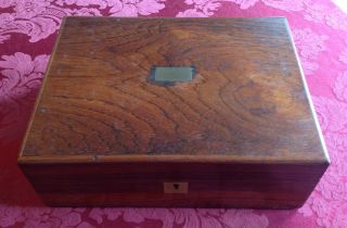 Antique 19th Cent.  Rosewood Lap Travel Desk Writing Slope Blue Velvet Brass 10 " W