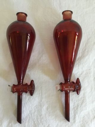 Pr (2) Vintage Pyrex Ruby Red Glass Laboratory Drip Tube Lab Instrument