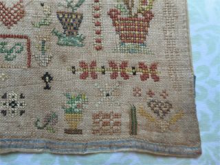 LOVELY Vintage Antique 1800 ' s Floral Finished Completed Cross Stitch SAMPLER 5