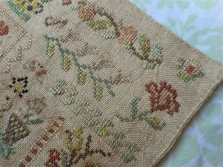 LOVELY Vintage Antique 1800 ' s Floral Finished Completed Cross Stitch SAMPLER 6