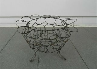 Antique Primitive Early 1900 ' s Old Wire Collapsible Footed EGG BASKET 6