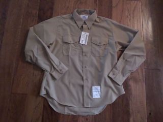 U.  S Military Navy Marine Corps Long Sleeve Khaki Dress Shirt 17 1/2 X 37 Usa
