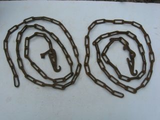 2 - 71 " Antique Rusty Steel Chains & Coupler Hook Old Country Farmhouse Steampunk