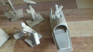 Chinese wooden carved ornaments figures figurines set 2