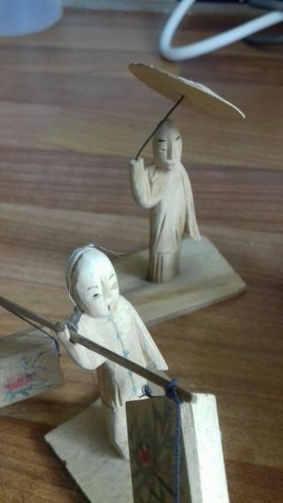 Chinese wooden carved ornaments figures figurines set 6
