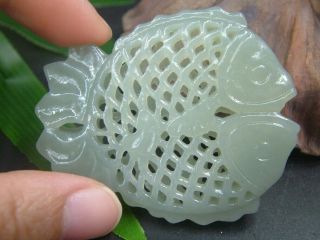 Chinese Antique Celadon Nephrite Hetian - Jade Hollowed Fish Statues/pendant