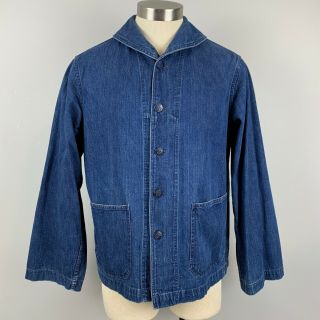 1940s Wwii Us Navy Denim Jacket Blue Shawl Collar Chore Pockets Buttons