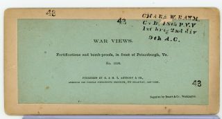 STEREOVIEW PHOTOGRAPH E.  T.  ANTHONY CIVIL WAR VIEWS FORTIFICATIONS PETERSBURG 27 2