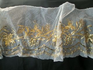 ANTIQUE GOLD METALLIC EMBROIDERED NET POSSIBLY REGENCY - ENGLISH 1820 1850 2