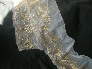 ANTIQUE GOLD METALLIC EMBROIDERED NET POSSIBLY REGENCY - ENGLISH 1820 1850 4