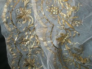 ANTIQUE GOLD METALLIC EMBROIDERED NET POSSIBLY REGENCY - ENGLISH 1820 1850 5