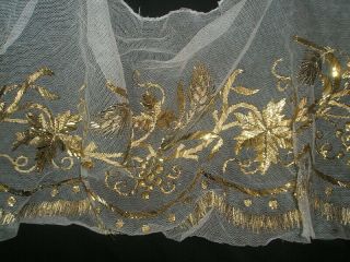 ANTIQUE GOLD METALLIC EMBROIDERED NET POSSIBLY REGENCY - ENGLISH 1820 1850 6