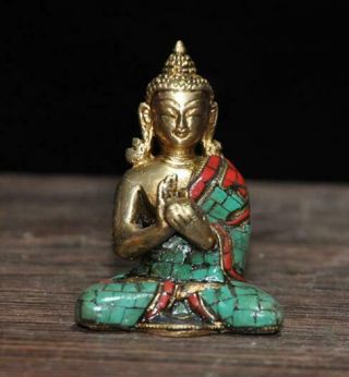China Old Collect Tibet Copper Inlay Matsuishi Sakyamuni Buddha Statue E01