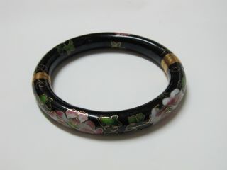 Fine Old Chinese Black Ground Cloisonne Bangle Bracelet With Floral Design