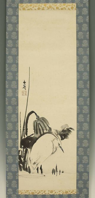 掛軸1967 Japanese Hanging Scroll : Tani Buncho " Egret And Lotus " @b947