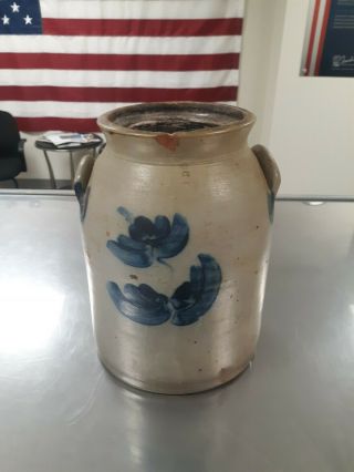 19th Century Cobalt Decorated Stoneware 2 Gallon Jar