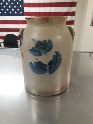 19th Century Cobalt Decorated Stoneware 2 Gallon Jar 8