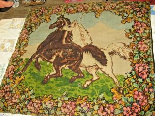 Antique Chase Horse Floral Horsehair Buggy Carriage Lap Sleigh Blanket 55x51.  5 "