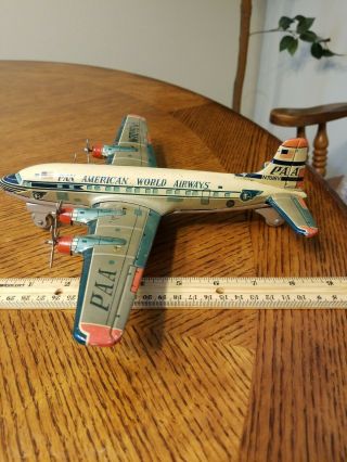 Vintage 1950’s Pan American World Airways Tin Metal Airplane N7016v,  Friction