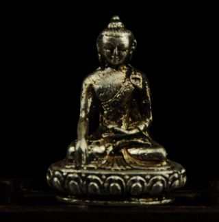 Chinese Old Hand Carved Copper Plating Silver Tathāgata Buddha Statue A01