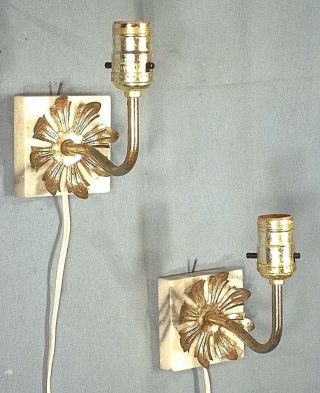 Pair Mid Century Classical Regency Marble,  Brass Wall Sconces