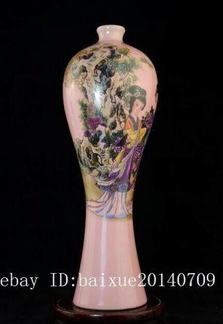 CHINESE OLD HAND MADE FAMILLE ROSE PORCELAIN HAND - PAINTED TWO WOMAN VASE C02 3
