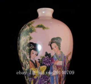 CHINESE OLD HAND MADE FAMILLE ROSE PORCELAIN HAND - PAINTED TWO WOMAN VASE C02 5