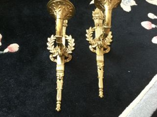 Vintage French Empire Neoclassical Cast Bronze Brass Wall Sconces 13in