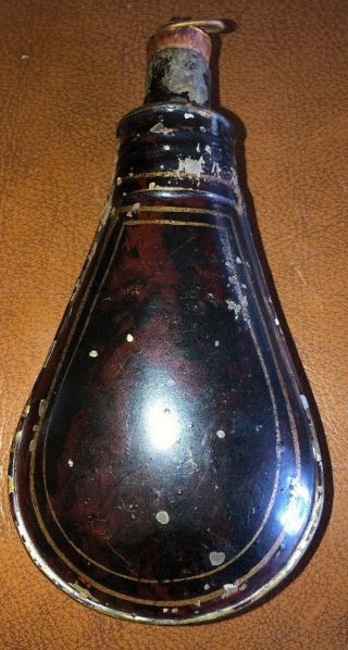 Antique Powder Flask Hunting Toleware 5”