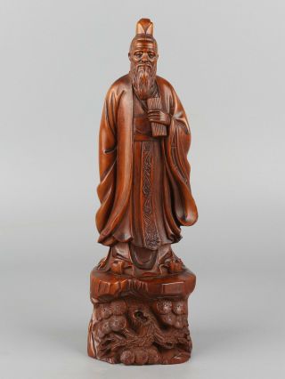 Chinese Exquisite Hand - Carved Old Man Carving Boxwood Statue