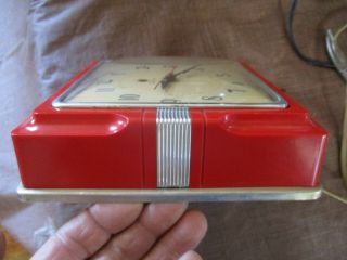 Vintage Telechron Electric Art Deco RED WALL CLOCK,  Model 2H11 3