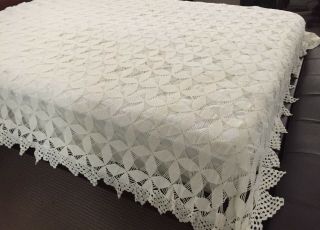 Vintage Queen Sized Hand Crocheted Cotton Bedspread In Exc Magnificent